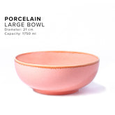 Ceramic Large Serving Bowl Set Of 1 Pc - 1750ml, Pink | Ceramic Bowl - Large Size | Microwave Safe Bowl - Bowl Set With Glossy Finish | Ceramic Bowl
